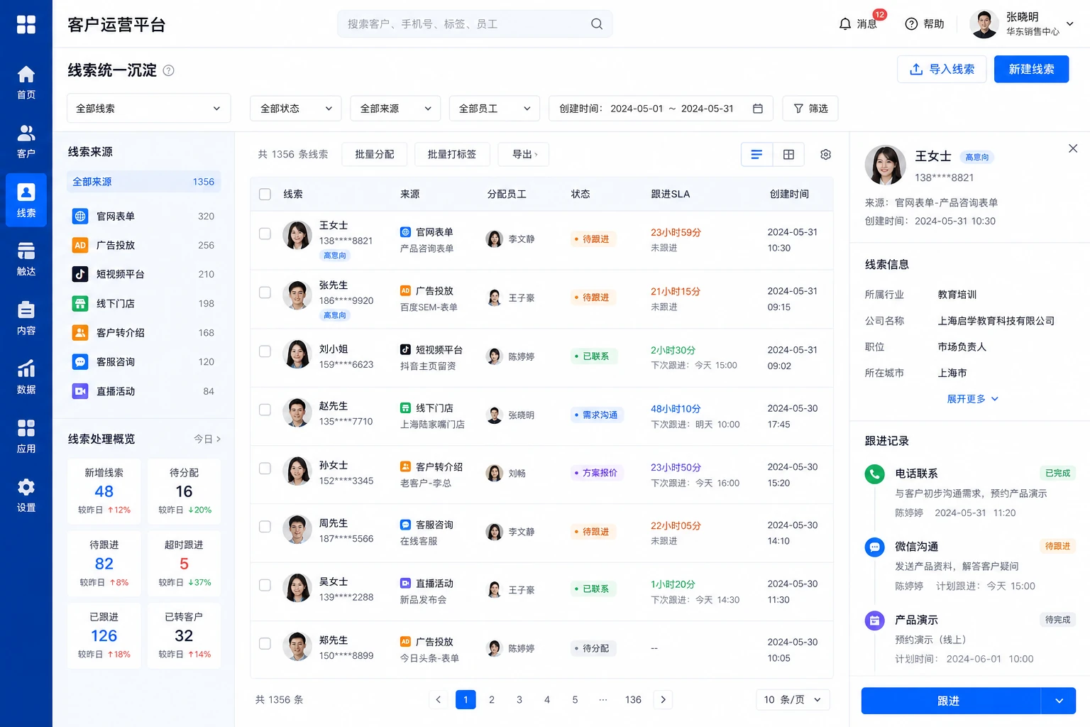 全渠道线索统一沉淀界面